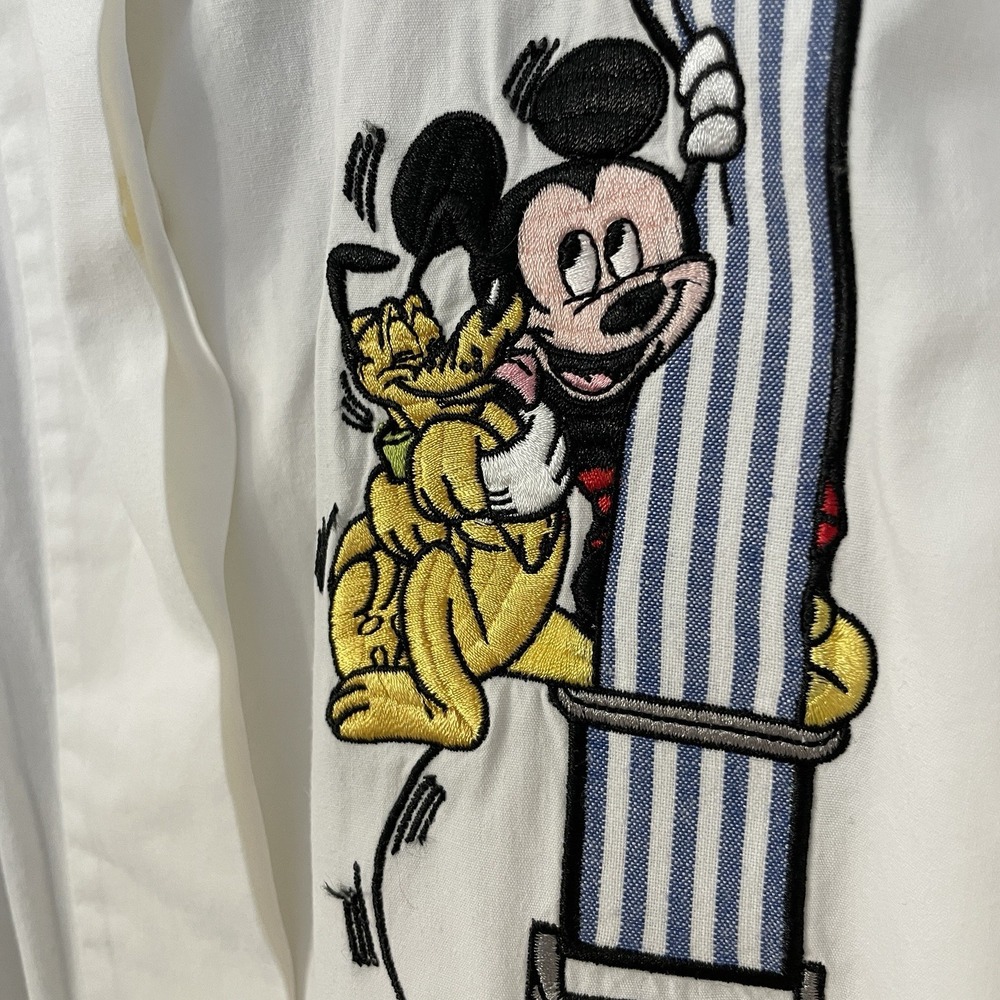 Vtg 90s Walt Disney World Mickey Mouse Suspender Shirt Embroidered Trompe L'oeil - Picture 9 of 16